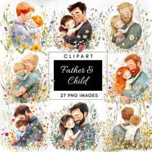 Clipart de pai e filho, Clipart de aquarela para o dia dos pais, Pai e filho PNG, Pai e filha PNG, Pai e filhos Clipart, Download instantâneo