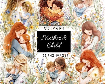 Moeder en kind clipart - Moederdag aquarel clipart - Mother Love - schattige moeder en baby PNG - Instant Download - commercieel gebruik