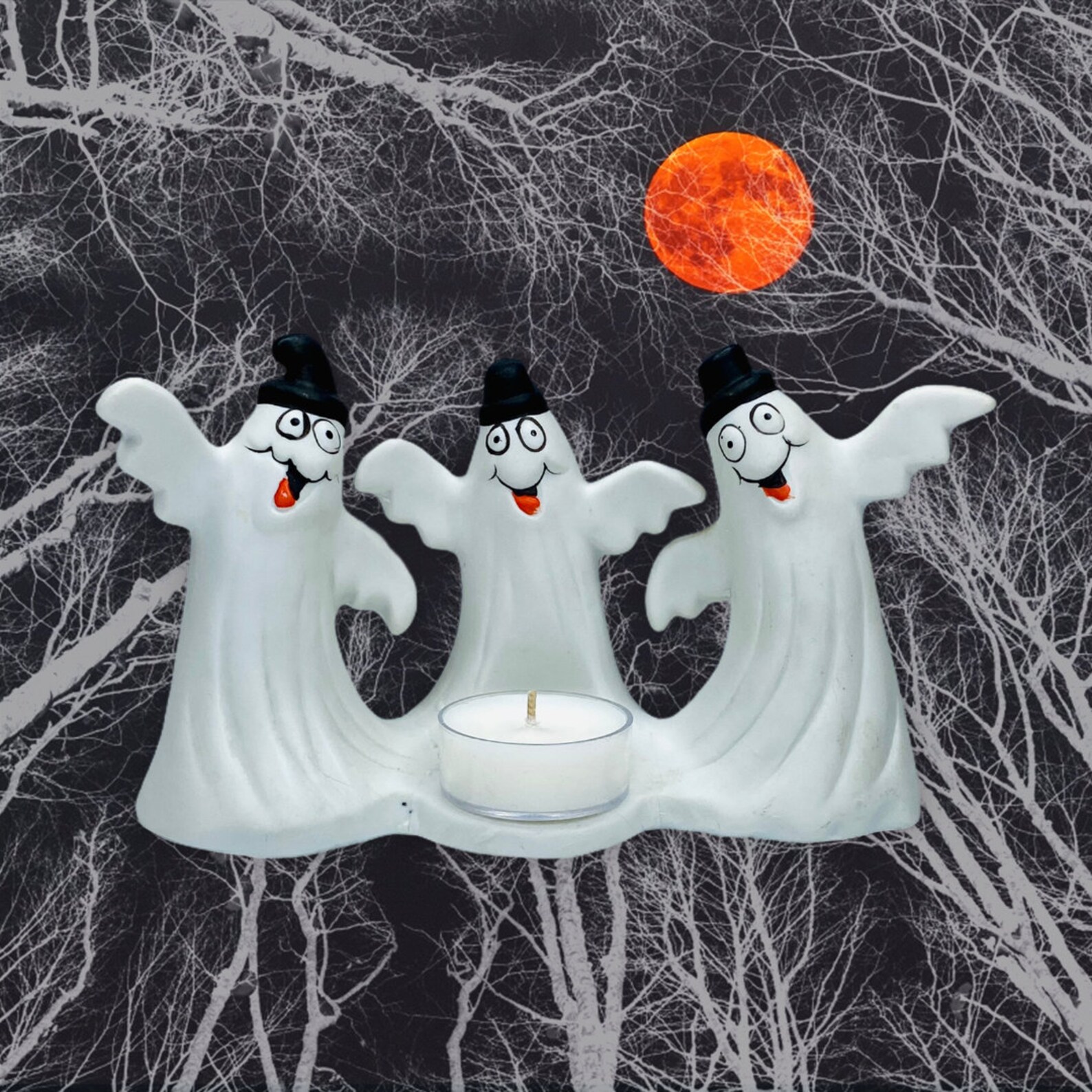 Vintage Halloween Ceramic Ghost Tea Light Holder Etsy