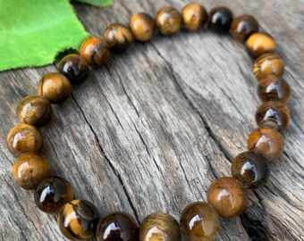 Tiger Eye Gemstone Bead Bracelet: Handmade Crystal Stretchy Bracelet