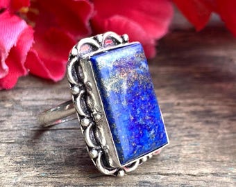 Ring lapis lazuli, 925 sterlingzilveren ring, edelsteenring, handgemaakte ring, cadeau, ring voor vrouwen, verstelbare ringmaat: ringmaat 6,5 tot 10 US