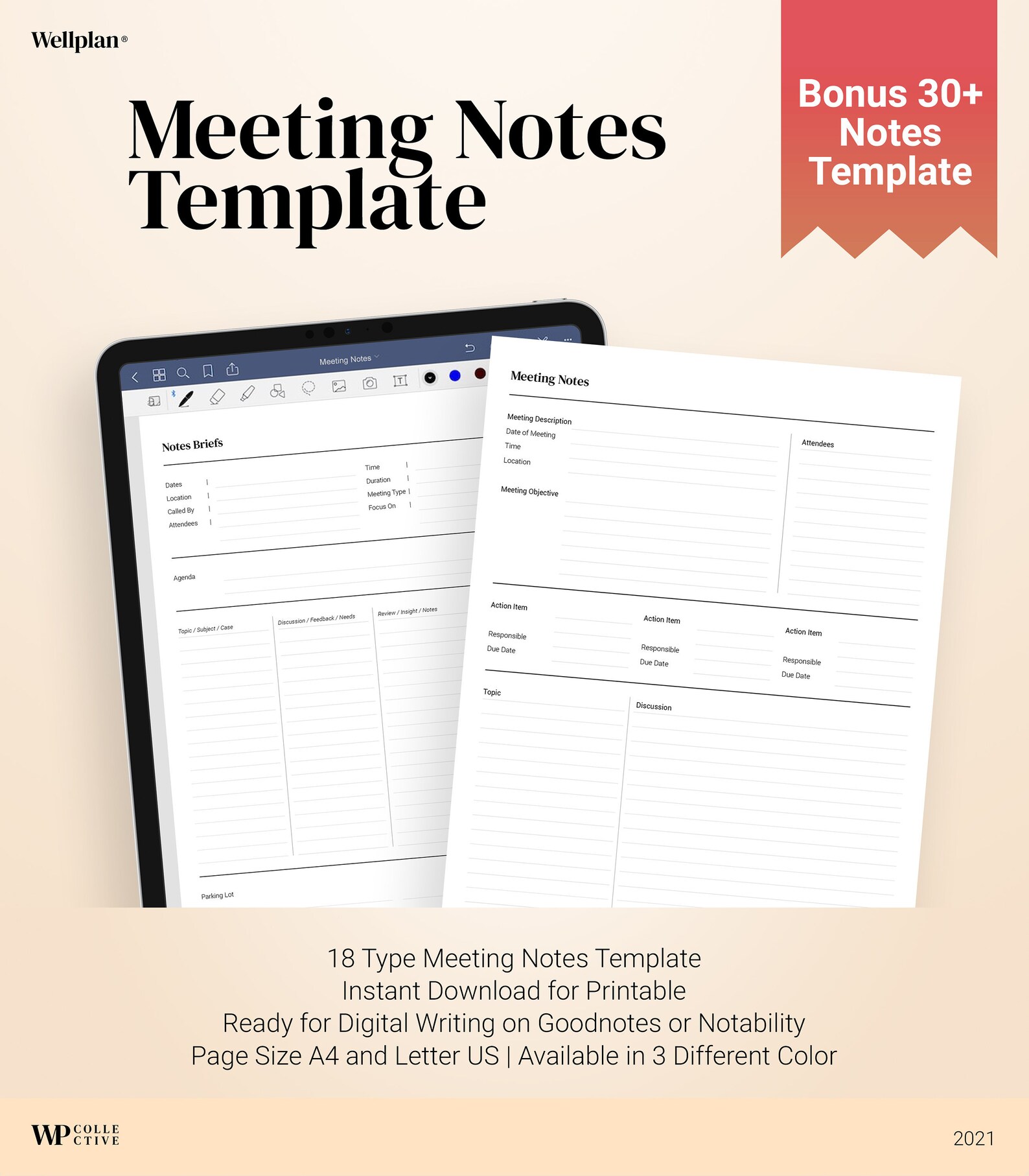30 Meeting Notes Template Meeting Minutes Digital Notebook Etsy