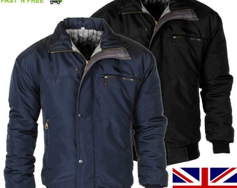 Men's Sky Diver Bomber Warm Padded Jacket Check Lined Work Winter Coat