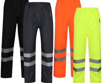 Hi Viz Waterproof Over Trousers High Vis Visibility Elasticated Pants