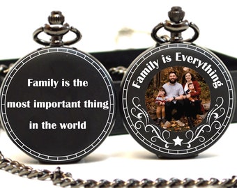 Personalised Photo Pocket Watch for Men Engraved Black Him Double Gunmetal Vintage Star Lines Chain Roman Dial Gift Box
