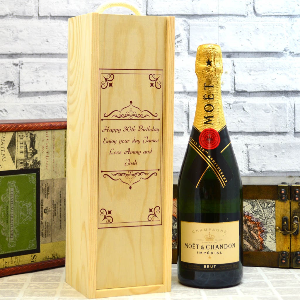Personalised Wooden Champagne Box Engraved Gift Birthday Wine
