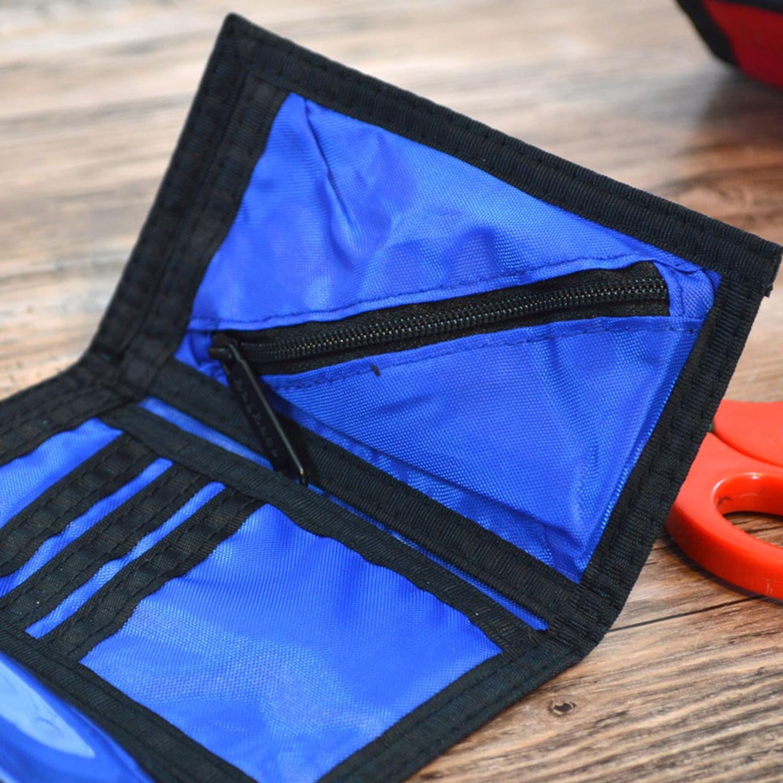 Personalised Wallet for Small Boys Nursery School Blue Kids Cute Dinosaur Trex Stego Name Velcro