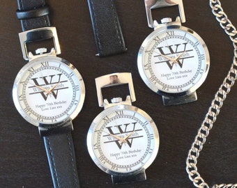 Personalised wrist and pocket watch for men gift Interchangeable leather gift box