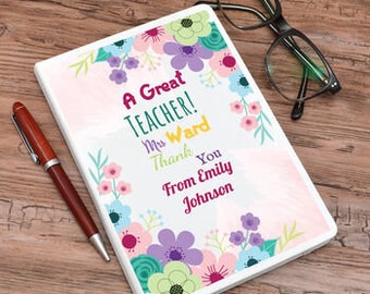 Personalised Thank You Teacher Notebook/Journal Diary Blank Pages Notepad/Flower Design/Hardbook/Notes/EcoFriendly/15 x 21 x 2 Centimetre