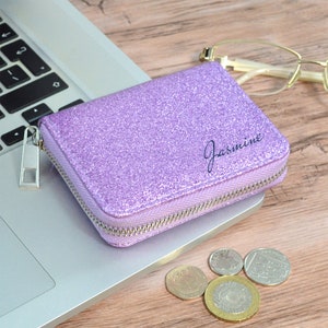 Personalised small coin purse for girls pocket wallet women mini glitter pink silver gold