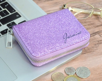 Personalised small coin purse for girls pocket wallet women mini glitter pink silver gold