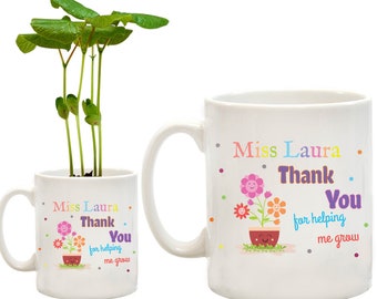 Personalised thank you teacher mug coffee tea cups gift set/helping me grow/customised beans/ideas teachers end of term/school/250 ml