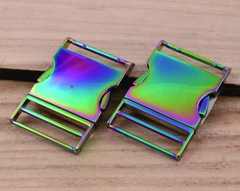 1.5"(38mm inner) Metal Rainbow Side Release Belt Buckle Metal Side Quick Release Buckle Adjustable Backpack Buckle Dog Collar Strap Hardware