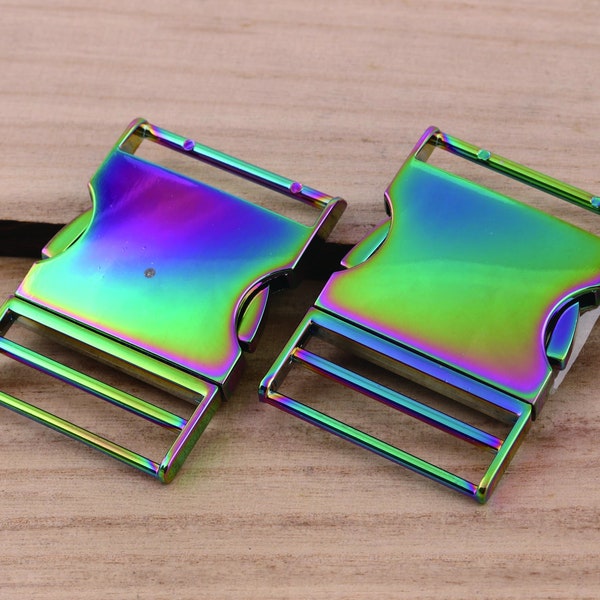 1.5"(38mm inner) Metal Rainbow Side Release Belt Buckle Metal Side Quick Release Buckle Adjustable Backpack Buckle Dog Collar Strap Hardware