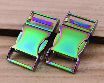 1"(25mm inner) Metal Rainbow Side Release Belt Buckle Metal Side Quick Release Buckle Adjustable Backpack Buckle Collar Strap Hardware