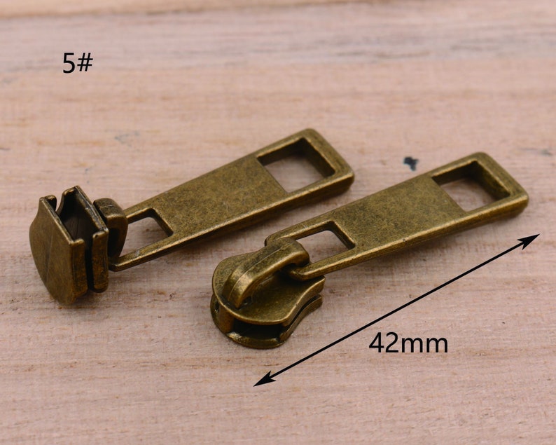 Metallo 5 testa con cerniera in ottone antico testa di scorrimento della cerniera per i denti della cerniera borsa di ricambio hardware Fai da te borsa da lavoro a mano portafoglio accessorio per bagagli immagine 2