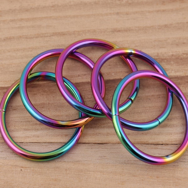 1.5“(38mm inner) Metal Rainbow O Rings O-Shaped Non Welded Metal Buckles Circle Ring Buckle Strap Rings Adjustment/Webbing Connection