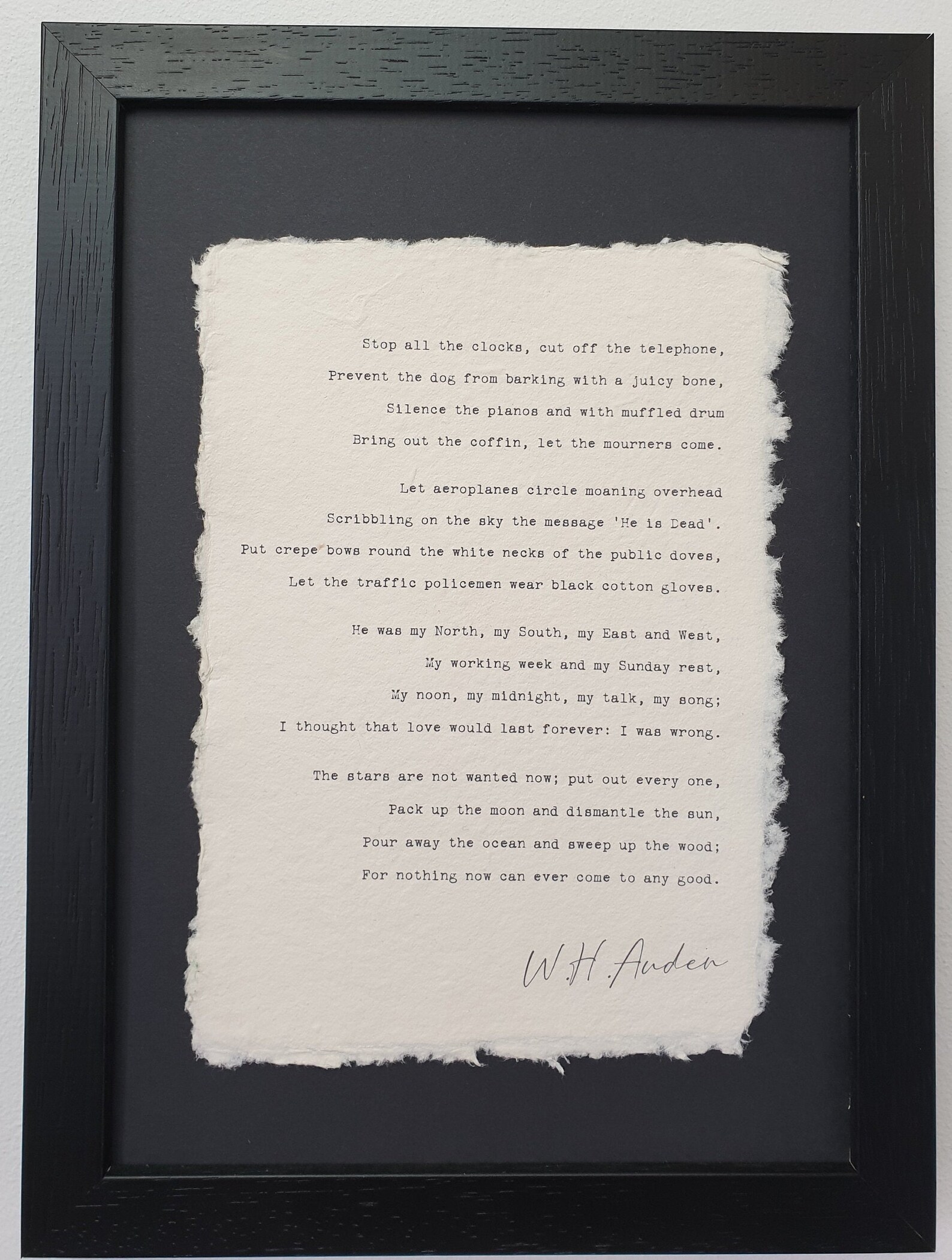 W.H. Auden Funeral Blues Stop All the Clocks Framed Poem Etsy