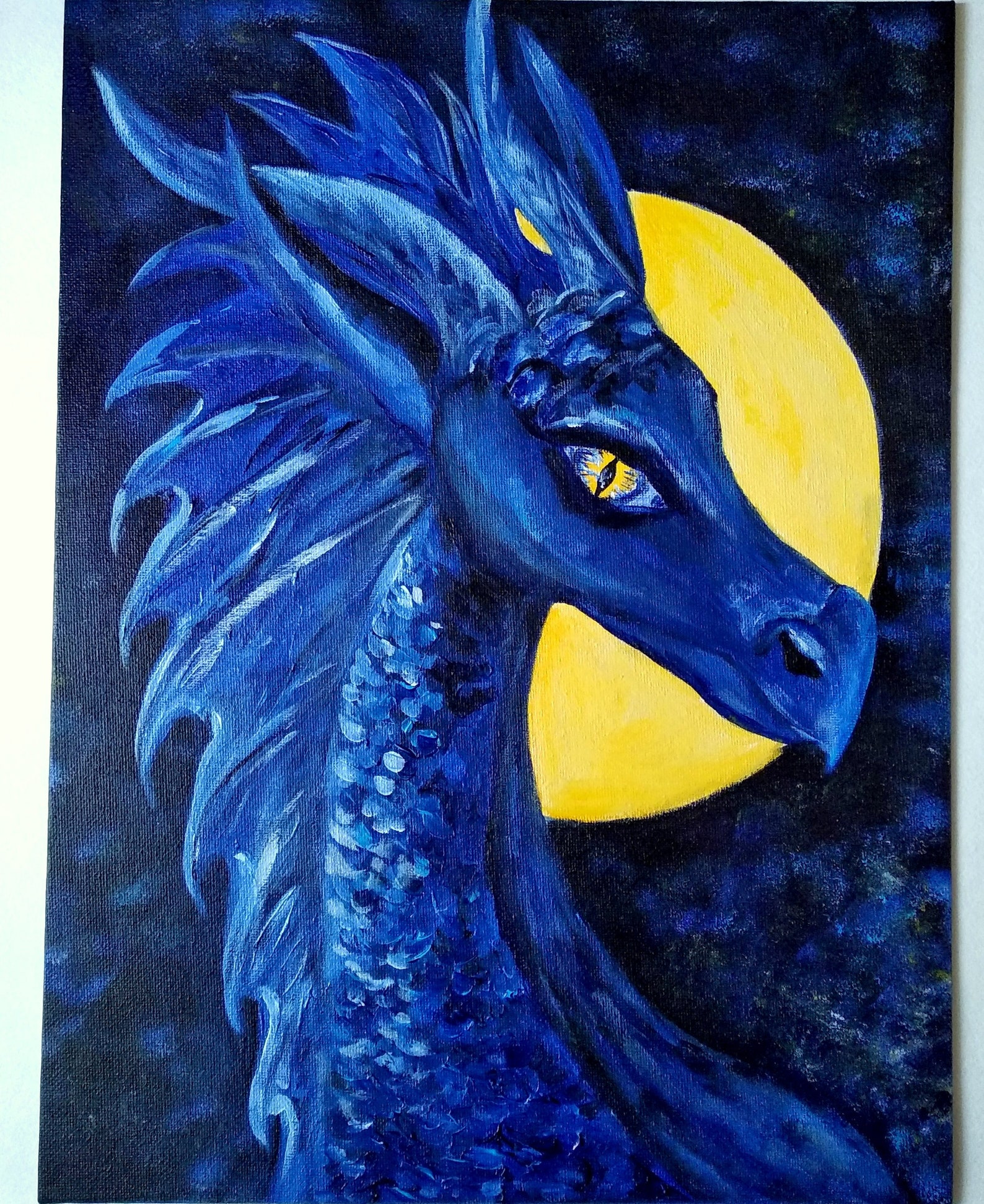Dragon Painting Original Painting Canvas Panel Blue Dragon Etsy