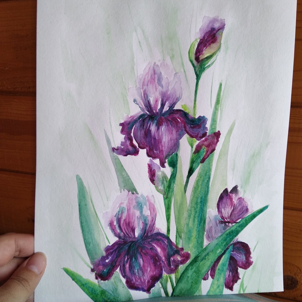 Irises Violet Peinture Originale Aquarelle Iris Fleurs Etsy