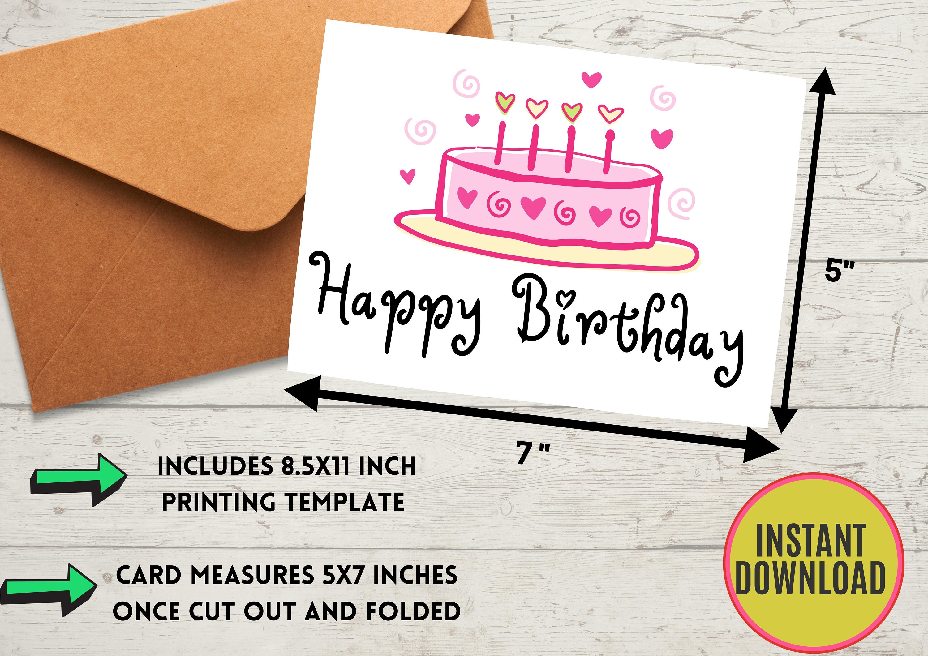 Pink Cake Birthday Card Printable Instant Download PDF - Etsy
