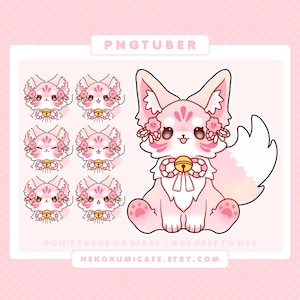 PNGtuber Pink Fox Kitsune | Vtuber | Streamer | Veadotube | Avatar | Twitch | Streama | Youtube | Färdiga | Kawaii | Söt | Bekväm | Överlägg
