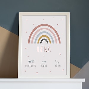 Cartel de nacimiento del arco iris personalizado, regalo del niño, decoración de la habitación del bebé, cartel de nacimiento personalizable