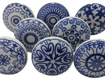 Blue & White Ceramic Knobs Kitchen Cabinet Drawer Knobs - Etsy
