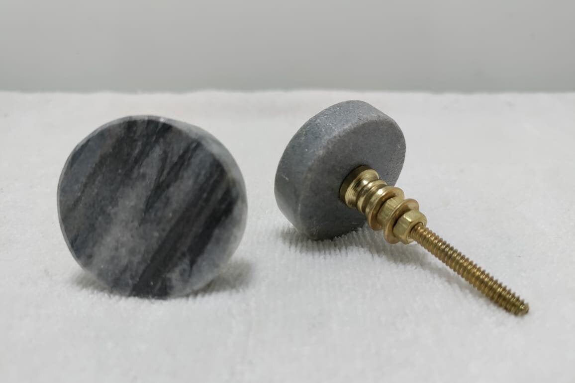 Grey Marble Door Knobs With Golden Brass Hand Crafted Cupboard Etsy India