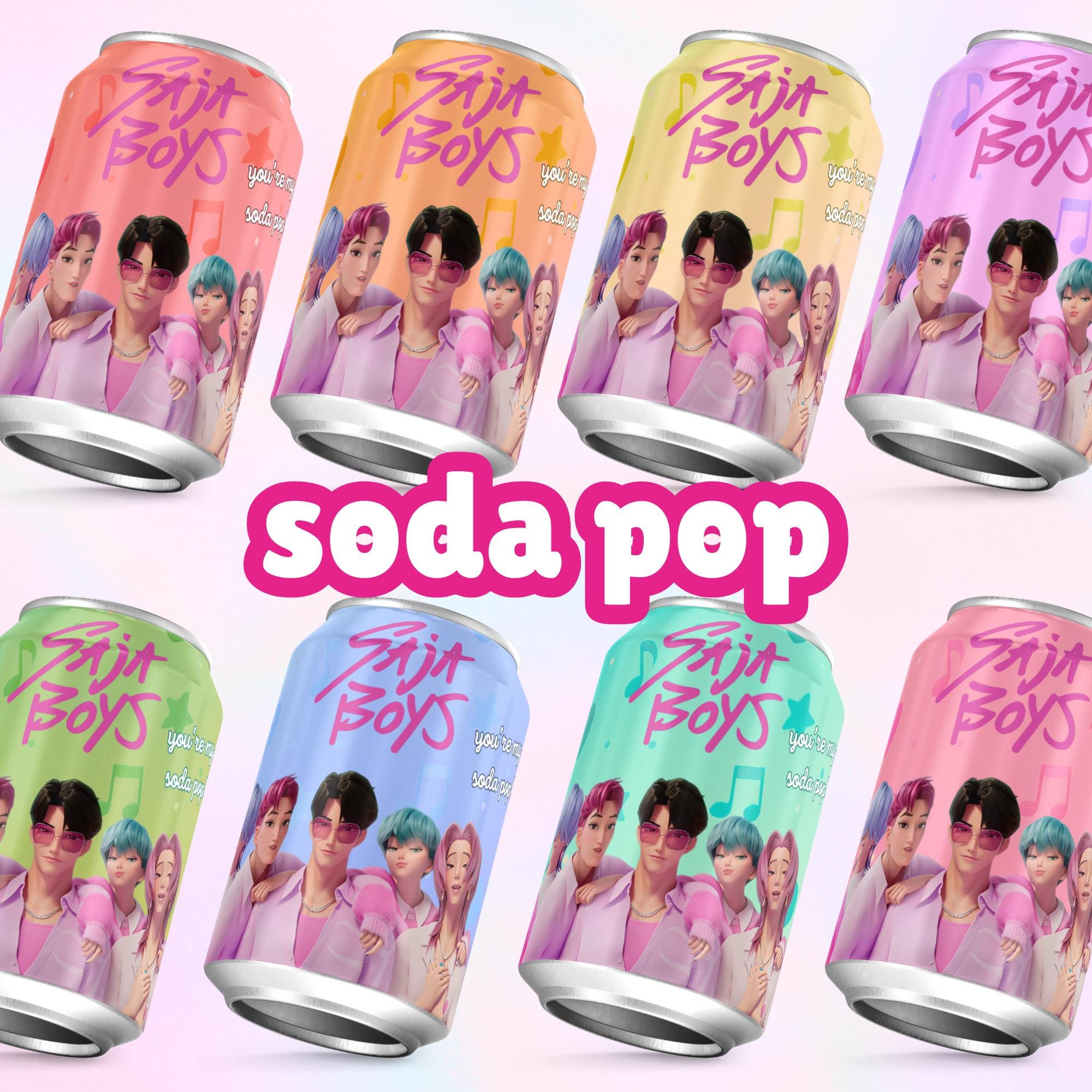 Editable Kpop Demon Hunters Soda Pop Label 7.5 Oz | Kpop Saja Boys