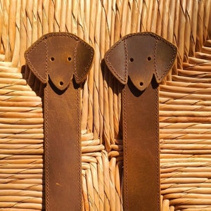 2 Adorable Dachshund Leather Bookmark