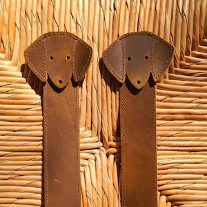 2 Adorable Dachshund Leather Bookmark