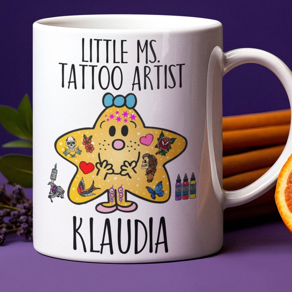 Little Ms. Tätowierer - Tattoo Geschenk, Tattoo-Liebhaber, Bad Bitch Becher, kleine Fräulein inspiriert personalisierte Becher, feministisches Geschenk, Selbstliebe Becher