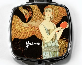 Personalised Compact Mirror, Art Deco Compact Mirror, Vintage Art Compact Mirror, Vintage Pocket Mirror, Bridesmaid Gift, Self Love Gift