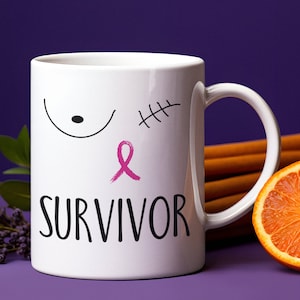 Câncer de mama, sobrevivente do câncer, caneca positiva para o corpo, caneca de lembrete diário, caneca de afirmação, caneca de amor próprio, caneca de vibrações positivas, caneca motivacional