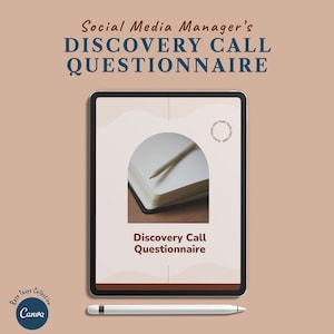 Social media marketing business managers client questionnaire discovery call canva template digital download modern small work from home smm