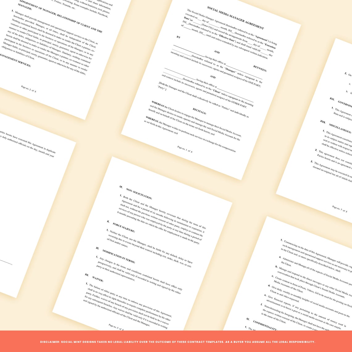 Social Media Manager Contract Template Freelance Social Etsy