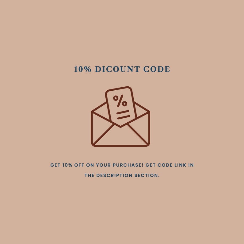 Puede incluir: Un sobre marr&oacute;n con un papel blanco dentro que tiene un signo de porcentaje y tres l&iacute;neas. El texto "10% DICOUNT CODE" est&aacute; por encima del sobre y el texto "GET 10% OFF ON YOUR PURCHASE! GET CODE LINK IN THE DESCRIPTION SECTION." est&aacute; por debajo del sobre.
