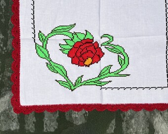 Cross Stitch Tortilla Warmer | Servilletas Mexicanas Hechas a Mano | Heart Rose