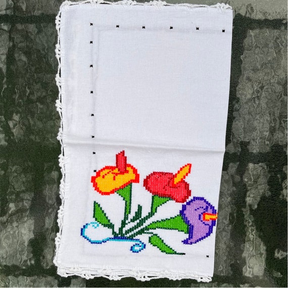 Tovaglioli Messicani Per Ricamo A Mano – Set Con Disegno Di Fiori (Fiori 1), In Lino, Fatti A Mano - 2