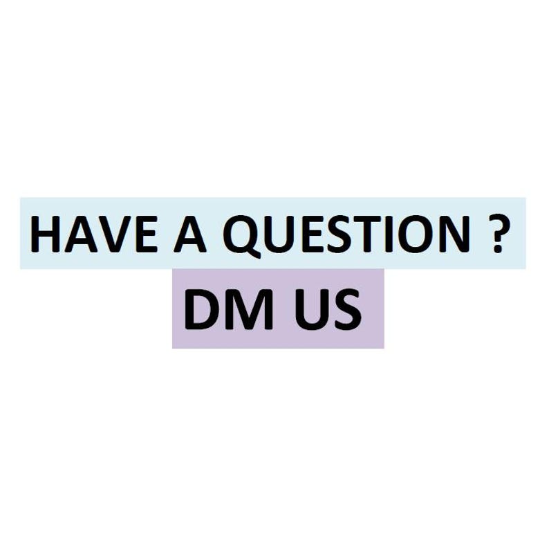 May include: A rectangular graphic featuring the text HAVE A QUESTION? in black capital letters on a light blue background, positioned above the text DM US in black capital letters on a light purple background, centered against a white backdrop.
