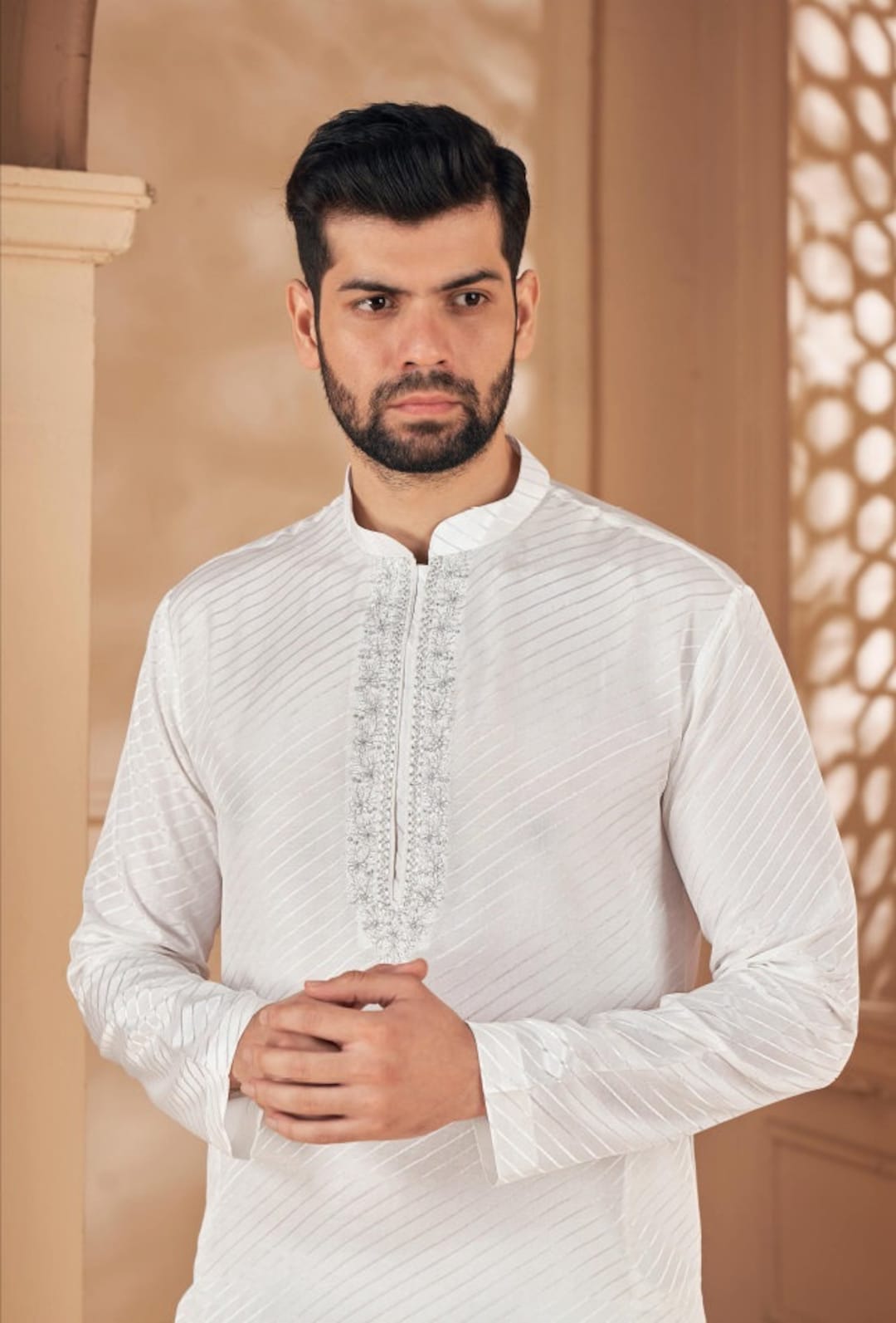 Pure Munga Silk White Jekard Embroidered Kurta for Men and Kids - Etsy UK