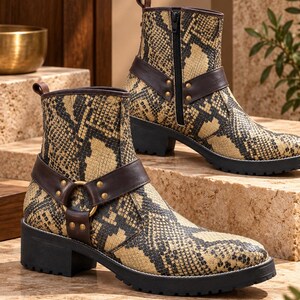 Desert Python Studded Leather Ankle Boots