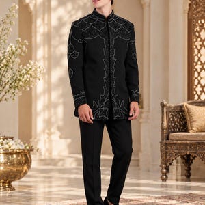 Noir Majesty – Zwart Indo-Westers pak met kristallen borduursels