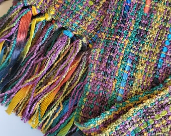 Handwoven Scarf Light Weight Rayon Boucle Garden Party