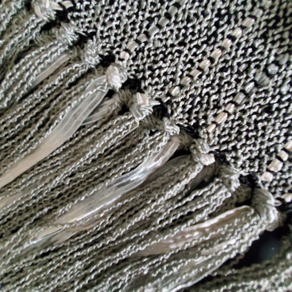 Handwoven Scarf Light Weight Rayon Boucle in Cool Lichen and Black