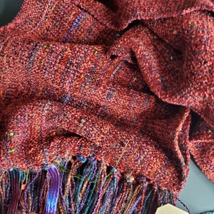 Handwoven Rusty Red Rayon Chenille Scarf
