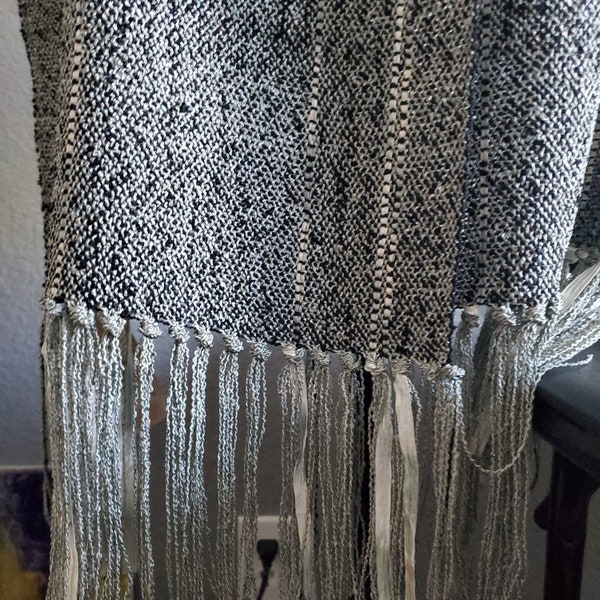 Handwoven Rayon Boucle Shawl Wrap in Lichen and Black