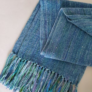 Handwoven Caribbean Blue Rayon Chenille Wrap Scarf