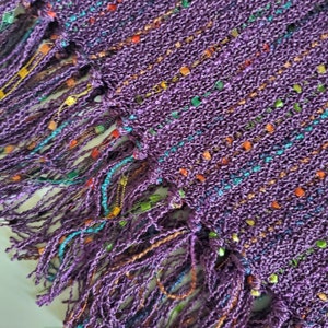 Handwoven Rayon Boucle Scarf in Rosey Purple and Bits of Color